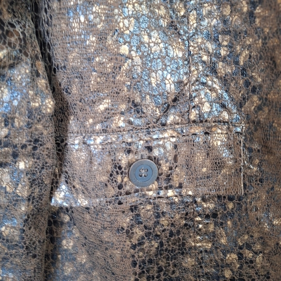 Alfred Dunner Jacket Sz10 Faux Leather Fabric Gold/Brown Long Sleeve Pockets - Picture 6 of 7